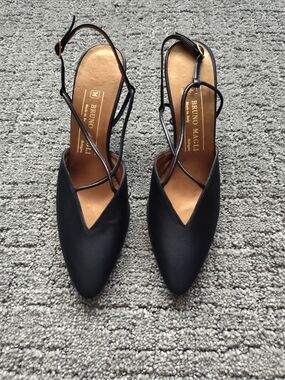 Bruno Magli Black Satin Slingback Heels